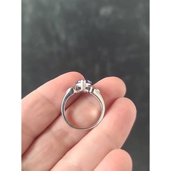 925 Sterling Silver Purple Glass & Faux Opal Heart Ring, Size US 7 Vintage - Picture 6 of 10